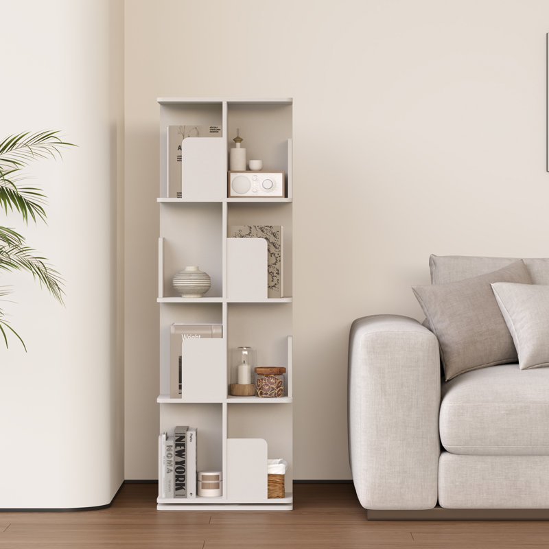 Rotating Bookshelf, 4 Tier Small Bookcase Corner Shelves Display Storage Tower Space-saving Revolving For Small Space White