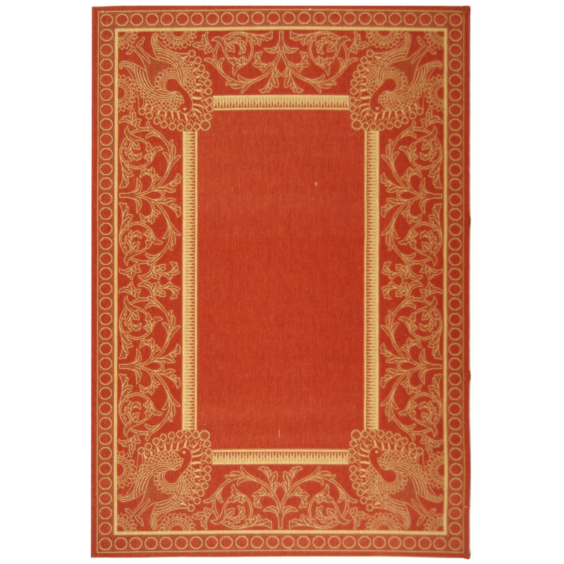 Tapis d'intérieur / extérieur à motif floral rouge / naturel Arneshia, Rectangle 8 pi x 11 pi
