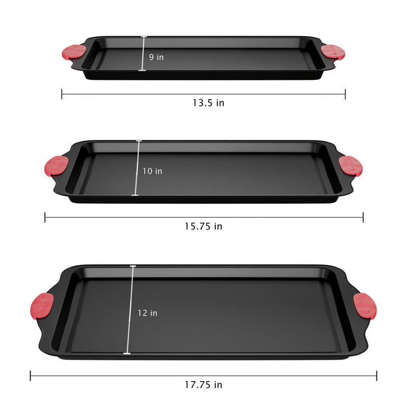 Classic Cuisine 3-Piece Non-stick Baking Set - Quarter Size Home Bakeware with Silicone Handles