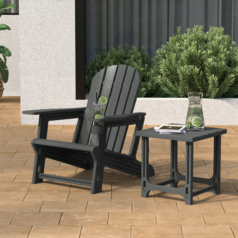 Outdoor Poly Adirondack Chair With Side Table, Gray