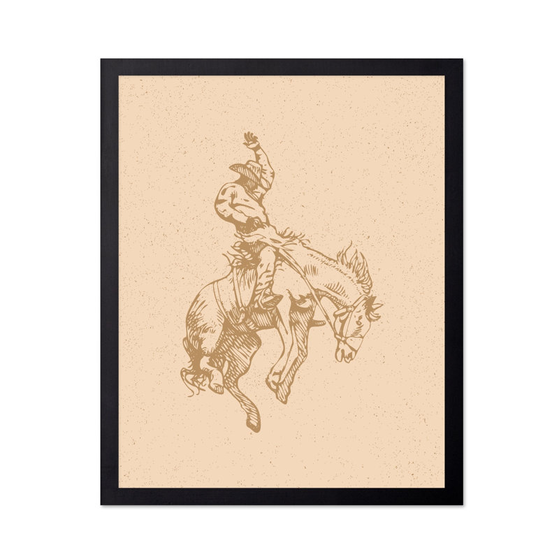 Beige Cowboy Horseback, Black Framed, Poster, 12"H x 16"W