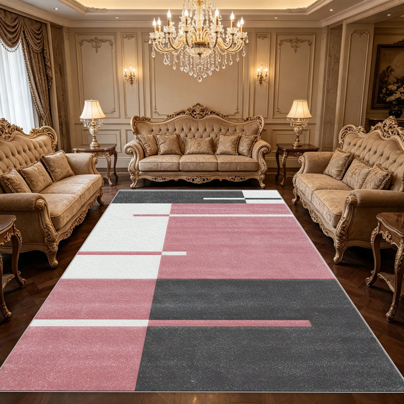 Pink and Black Geometric Abstract carpet-easy to clean, machine-washable, soft and comfortable; suitable for door mats, kitchens, living rooms, bedrooms, corridors, and laundry areas. Easy to clean, durable carpet for home decoration.