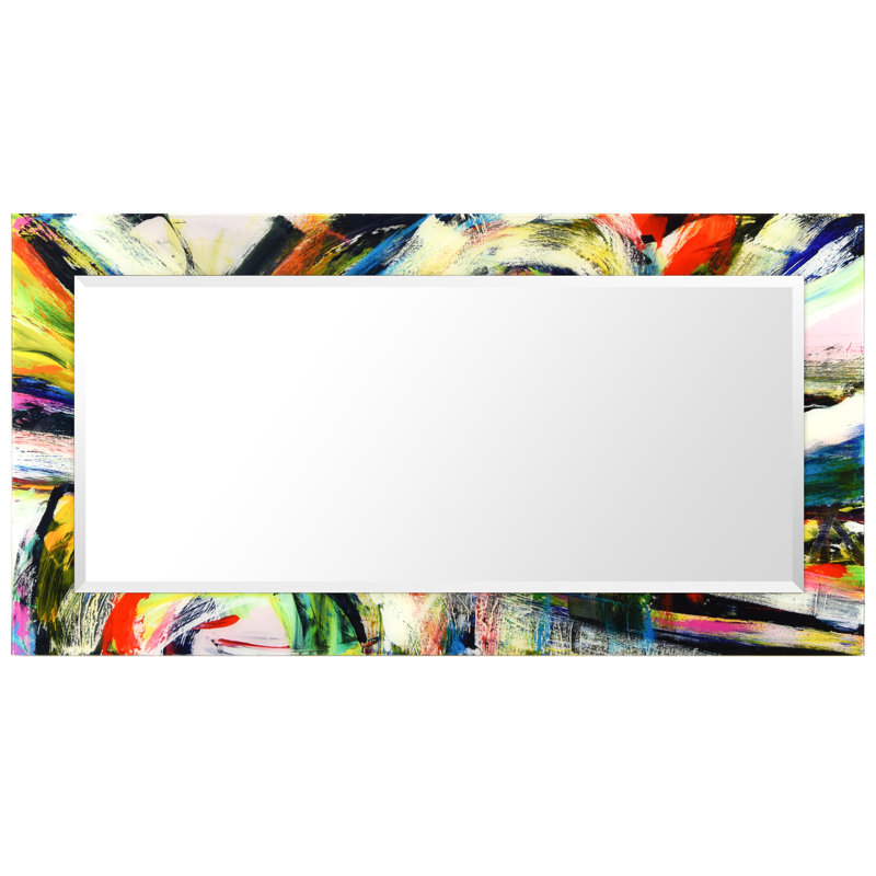 Rock Star I Rectangular Beveled Mirror on Free Floating Printed Tempered Art Glass, 54" x 28"