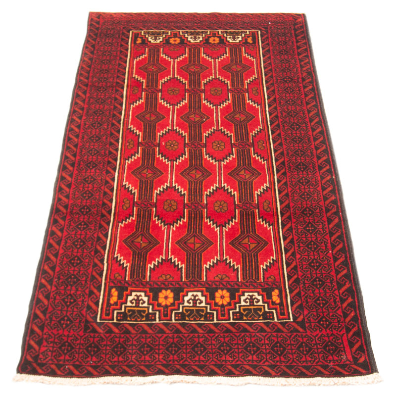 Tapis rouge en laine noué à la main de conception unique 3 pi 9 po x 7 pi 9 po One Age of a Kind Kind