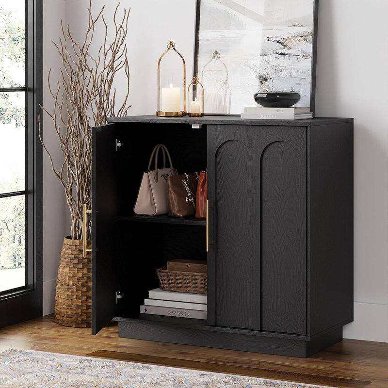 Modern Sideboard Buffet Cabinet With Arched Doors – Black