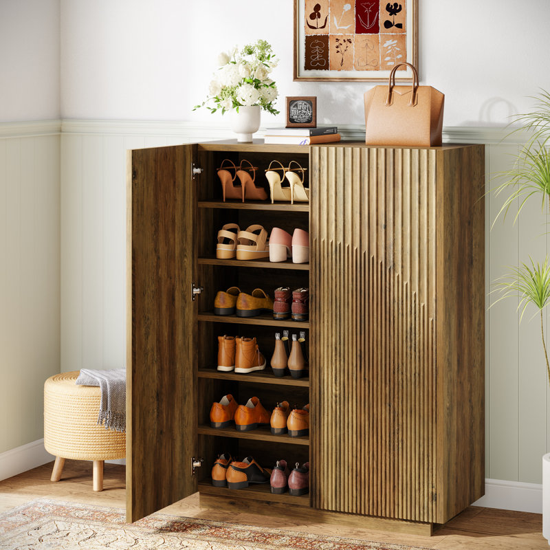 Farmhouse 24 Pair Shoe Storage Cabinet with Adjustable Shelves