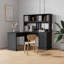 Bureau d'ordinateur en L avec huche, 59,84 x 59,84 pouces, finition en bois aggloméré noir élégant, tablettes ouvertes à deux niveaux et deux tiroirs