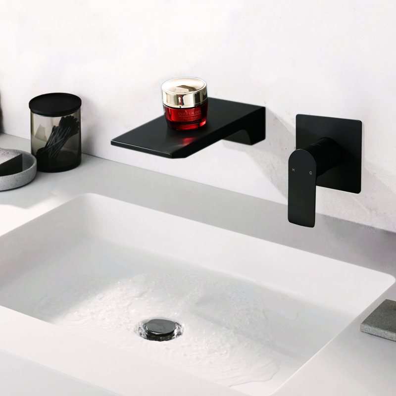 Wall Mount Waterfall Bathroom Sink Faucet, Matte Black