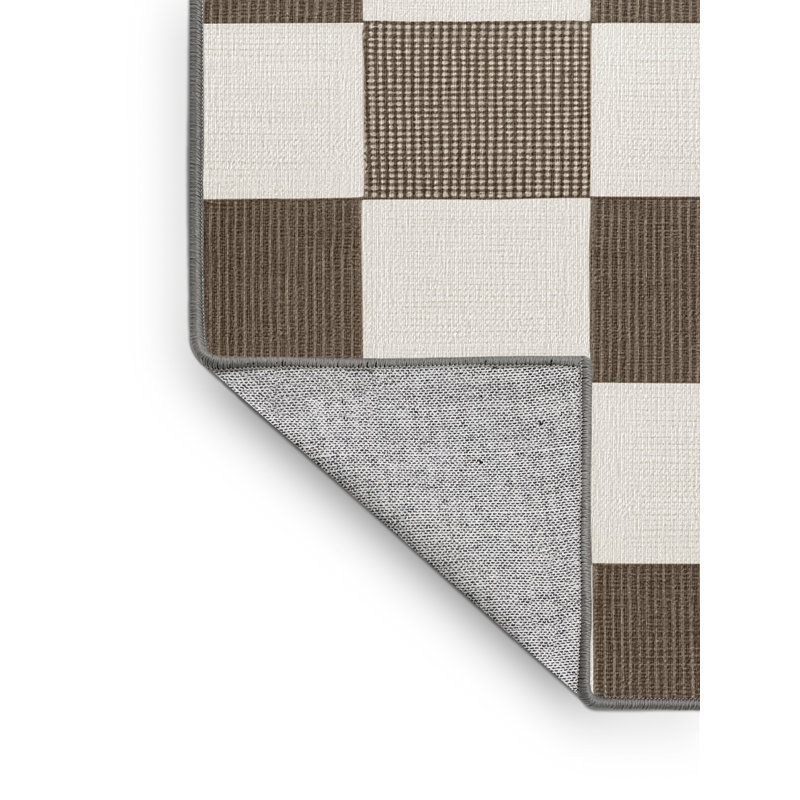Machine Washable Checkered Gray Area Rug, Square 6'