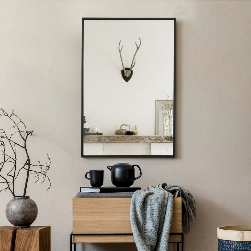 Miroir mural de salle de bain avec cadre rectangulaire en métal, 40 po x 30 po, Noir