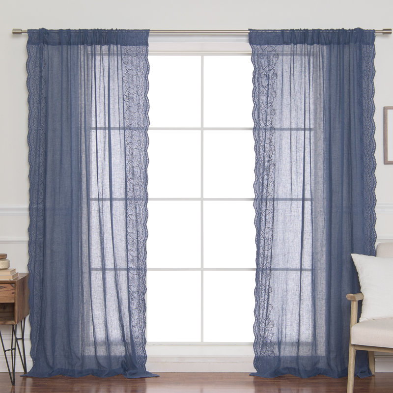 Abraham Linen Sheer Single Curtain Panel, Indigo