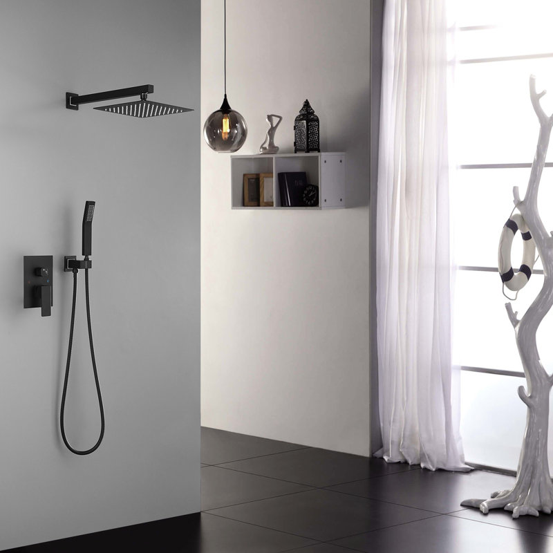 Bathroom Luxury 10 Inch Shower - Rain Mixer Wall Mounted Matte Black Brass Formed Clear Discharge Worked Fluent Water