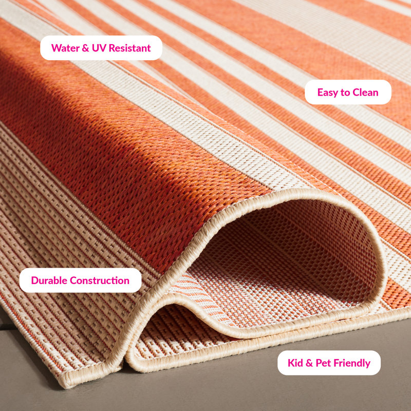 Tapis rayé terre cuite / beige Arneshia, Rectangle 10 pi x 14 pi