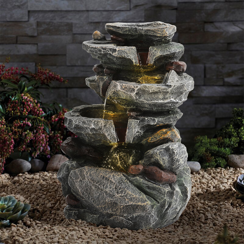 Outdoor Rock Fountain with Lights