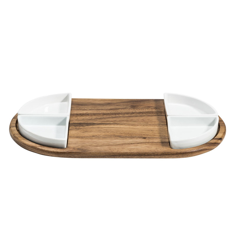 Charcuterie Board with 4 Ceramic Dishes