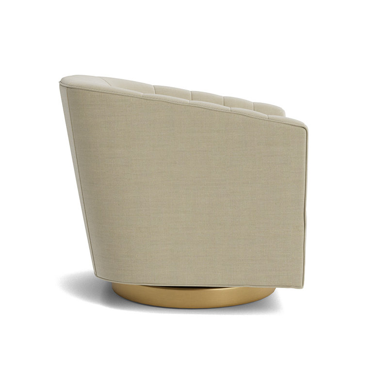 Cooper Upholstered Swivel Barrel Chair, Performance Linen - Flax, Brushed Brass