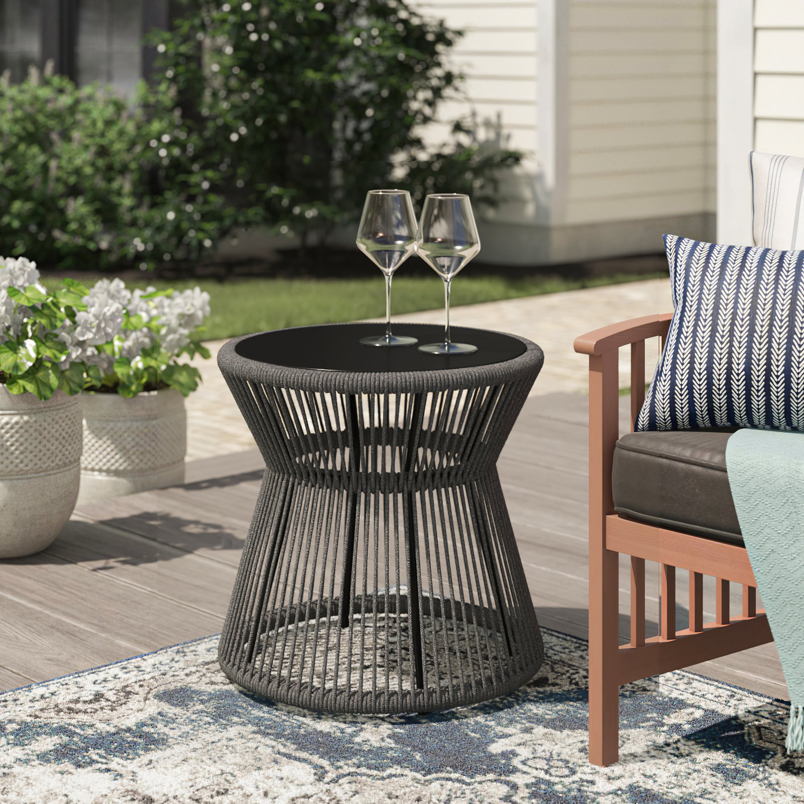 Renfri 20.28'' Stone Outdoor Side Table, Charcoal