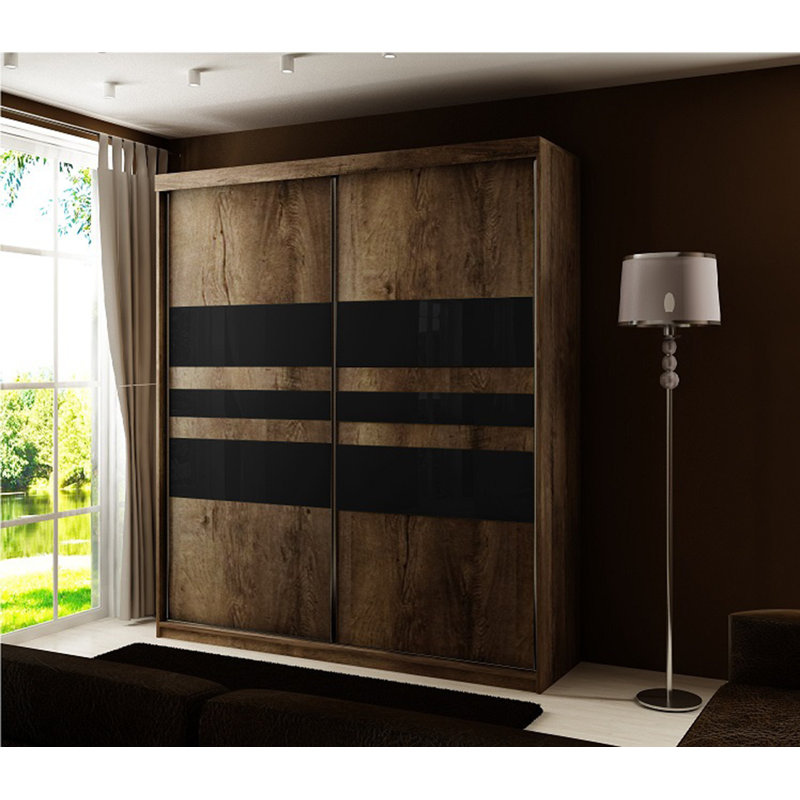 Achna 2 Door Solid + Manufactured Wood Wardrobe, Walnut/Black