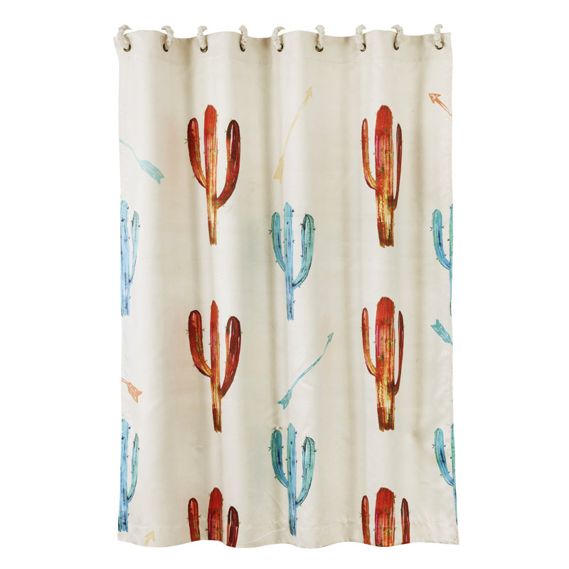 Rideau de douche simple imprimé avec crochets et cactus