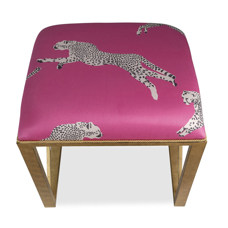 Scalamandre Upholstered Dining Bench, Bubblegum Pink, Bubblegum Pink/Antiqued Gold