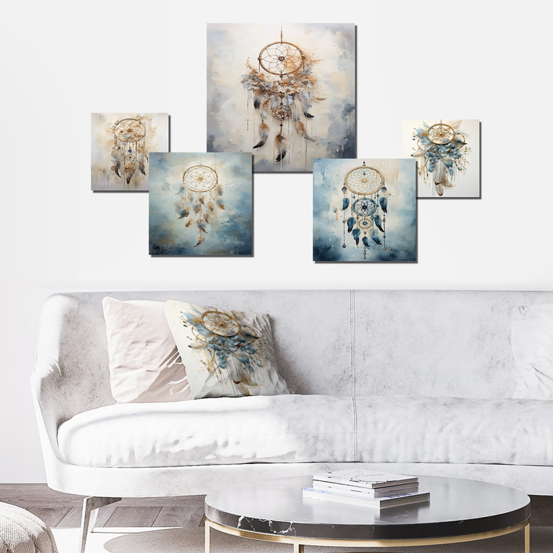 Capteur de rêves enchanteur beige, ensemble d'art mural attrape-rêves