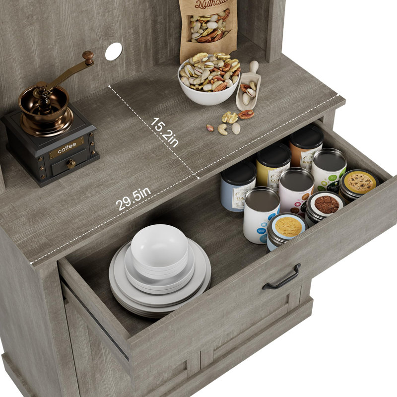 Armoire de cuisine, armoire de rangement haute avec support à micro-ondes, buffet autoportant, Naturel / naturel