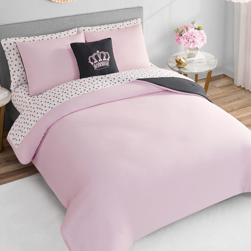 Juicy Couture Crown Sparkle Solid Reversible Bed-in-a-Bag Comforter Set, Twin