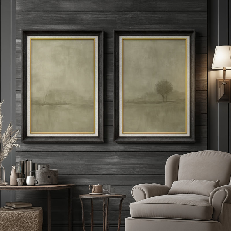 «Mute Minimal Horizon Soft», ensemble de 2 reproductions d'art murales encadrées de qualité supérieure sur papier 26 po x 36 po