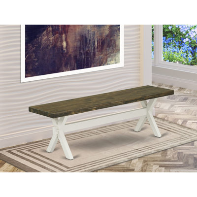 X-Style Mid Century Modern Dining Bench with Solid Wood Seat, Linen White (Off-White) finish.