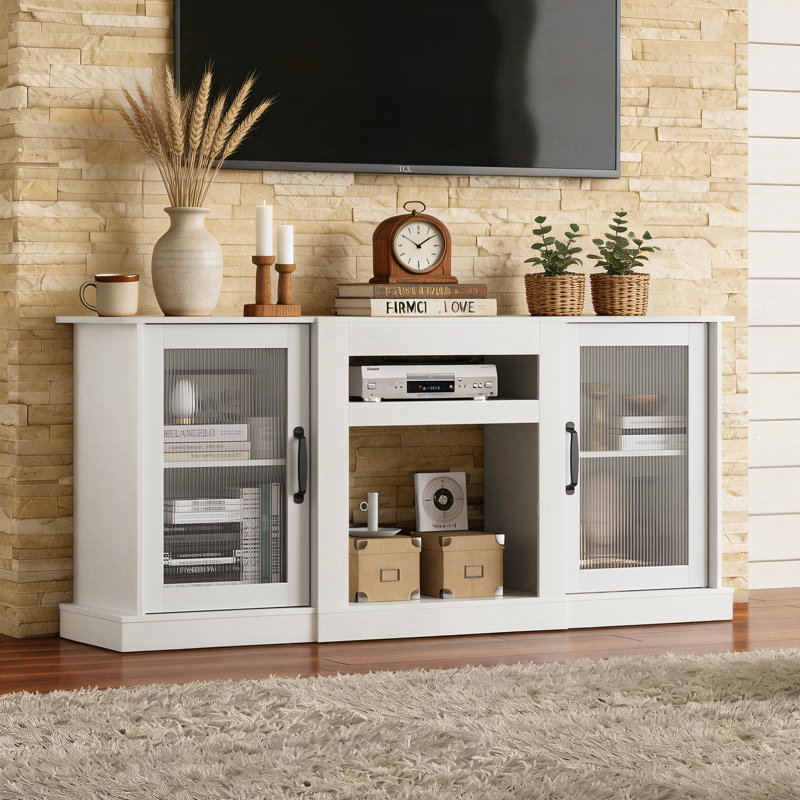 Rotonia Modern Farmhouse 58" TV Stand  for 65 inch TV, Open Shelves TV Console with Storage Cabinets, Wooden Entertainment Center for Living Room and Bedroom
