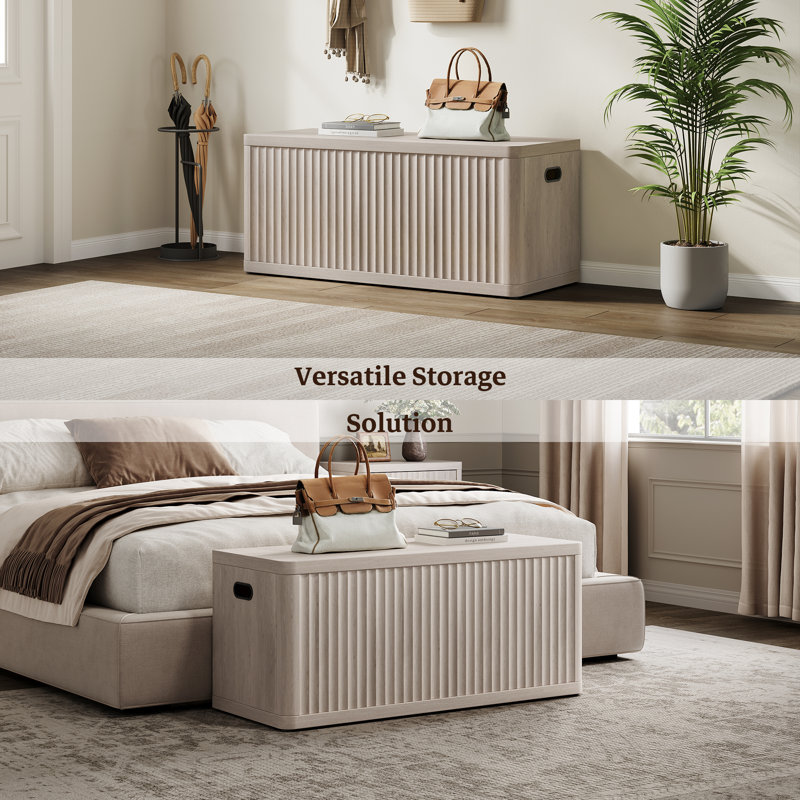 Banc en bois 40,2 po Cesiro, multifonctionnel avec rangement caché Cesiro, Aulne blanc, Ensemble de 2