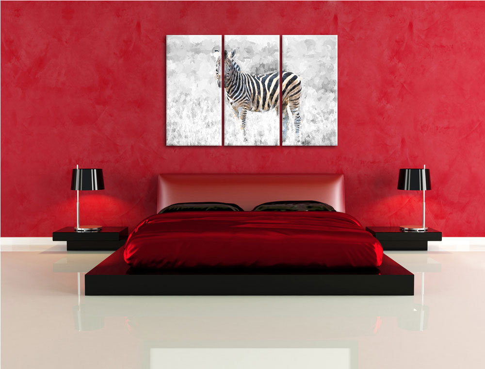 3-tlg. Leinwandbilder-Set Einzelnes Zebra im Wildgras, Kunstdruck