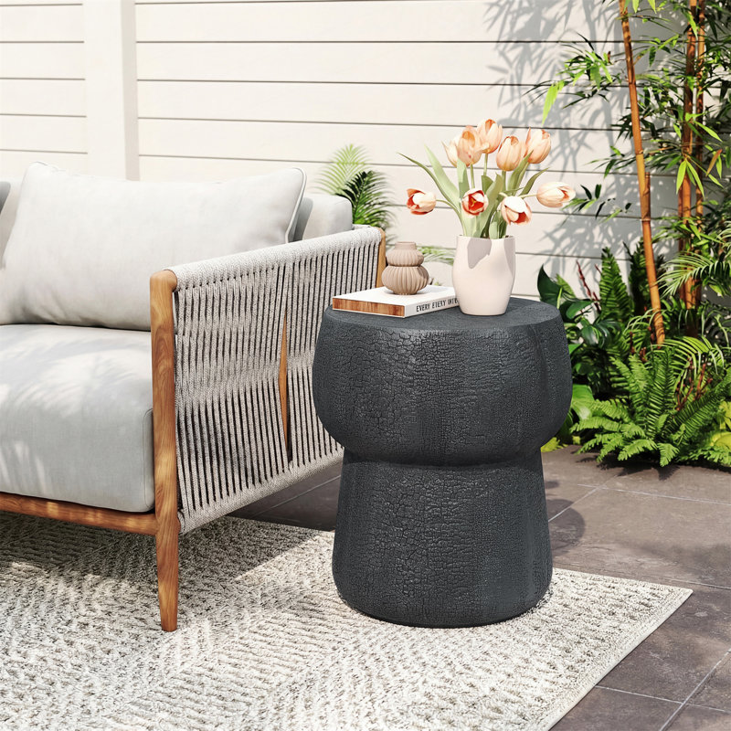 Patio Accent Table With Crack Process, Black
