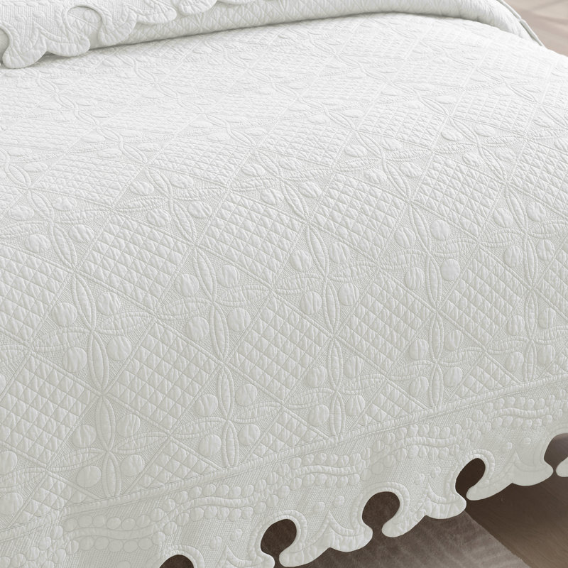 Couvre-lit / couvre-lit 100% coton 3 pièces, Blanc, Couvre-lit pour grand lit + 2 taies décoratives p