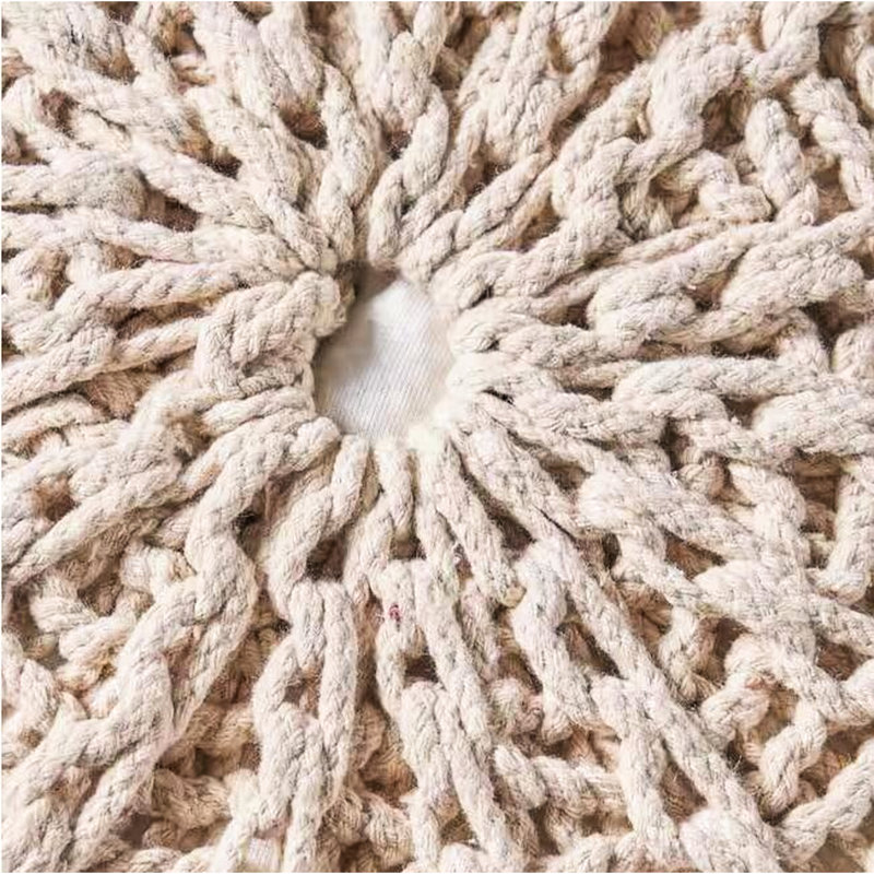 Round Cotton Pouf In Beige Knitted, 19.5 Inches Dimensions, 250 - Pound Limit, Hand Crafted, No Assembly, Footrest Or Extra Seat Crafted Round, Ideal For Seating