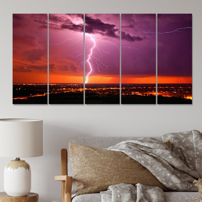 «Dramatic Thunderstorms III - Lightning Wall Art Living Room» - 5 panneaux égaux