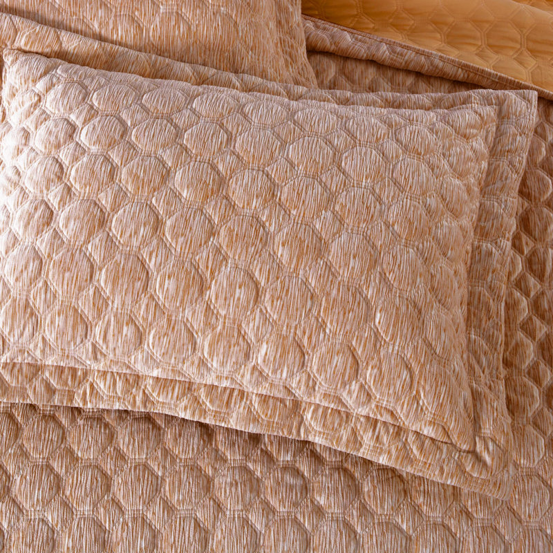 Apricot Orange Queen Velvet Reversible Quilt Set