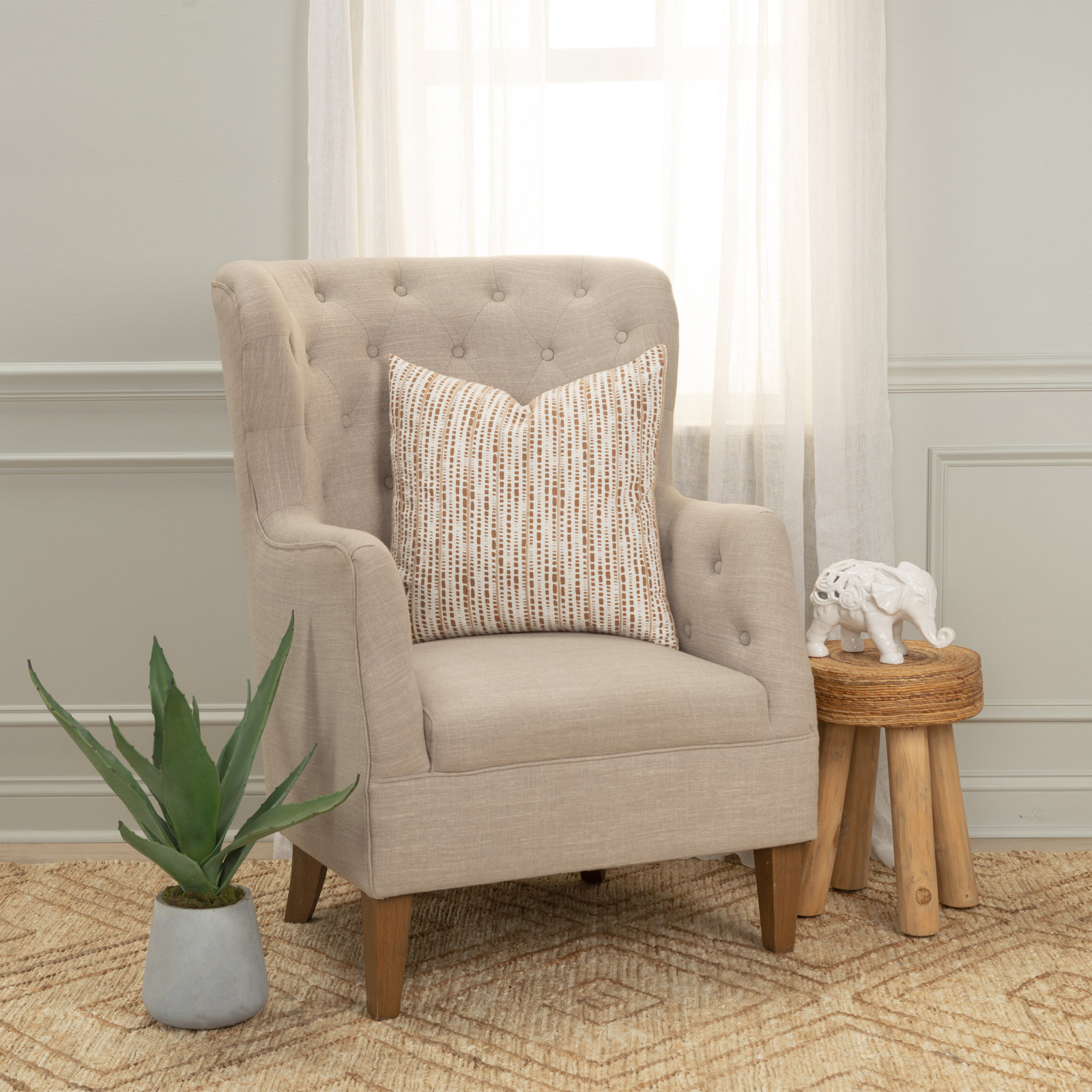 Fleurine Embroidered Cotton Throw Pillow, Ivory/Cocoa
