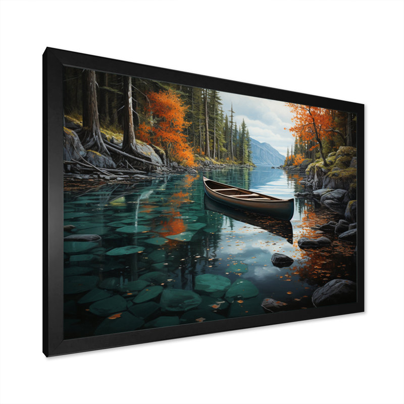 Canada Canada Canoe II - reproduction sur toile, Cadre simple noir, H 34 po x l 44 po x P 1,5 po
