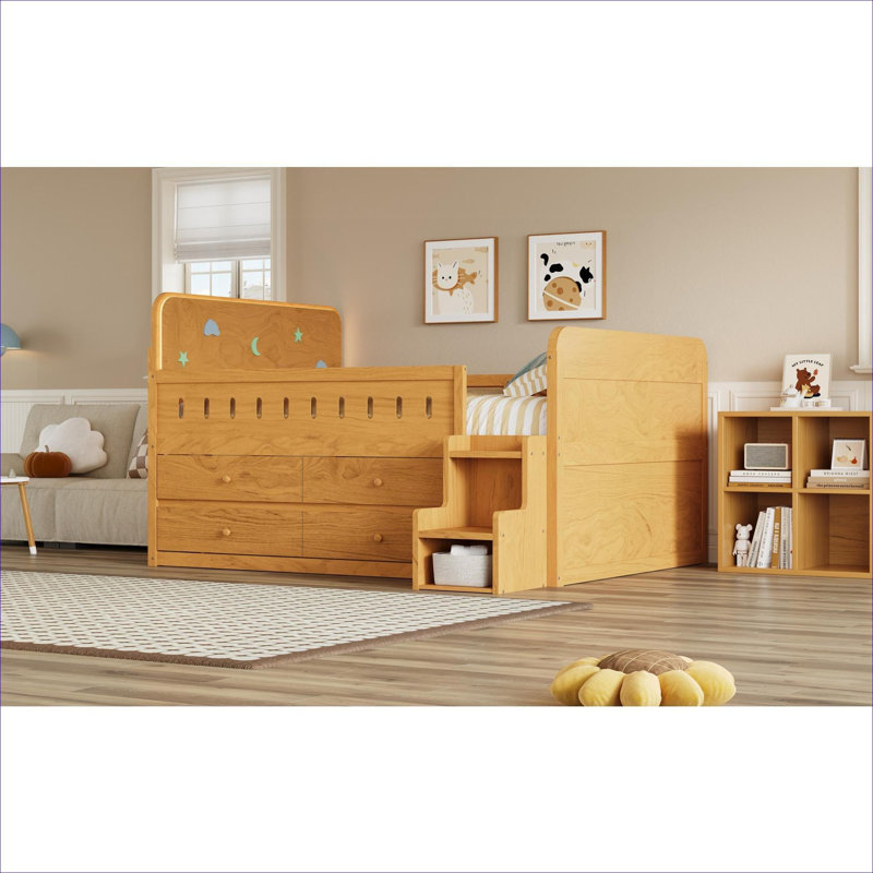 Lit plateforme double, fabrication en bois avec éclairage à DEL intégré et tiroirs de rangement sous le lit pour la chambre à coucher