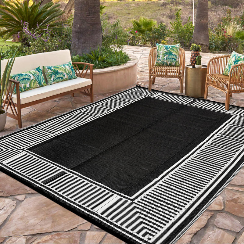 Waterproof Outdoor Area Rug Reversible Plastic Carpet Simple Geometric Design UV & Mark Mark Resistant Easy Clean Ideal for Patio Garden Picnic Deck Balcony