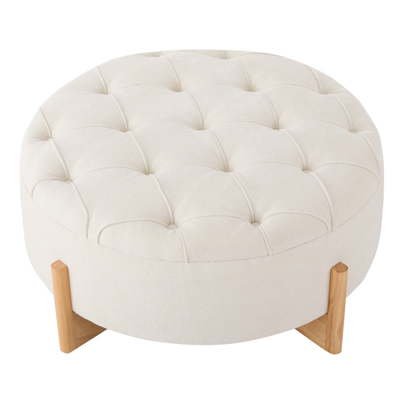 Modern Round Tufted Ottoman, Beige