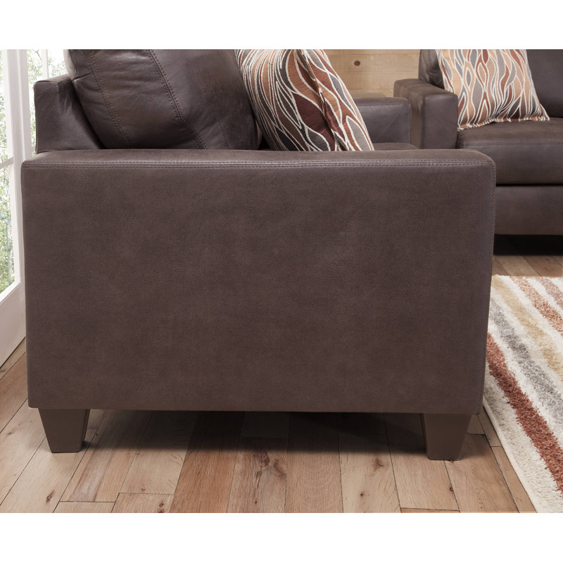 Brown Faux Leather Track Arm Loveseat with Removable Cushions