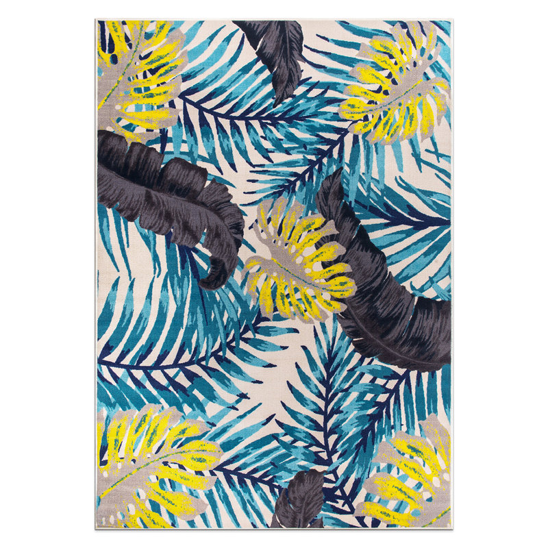 Tapis contemporain à motif floral et feuilles antidérapantes, Rectangle 7 pi 10 po x 10 pi