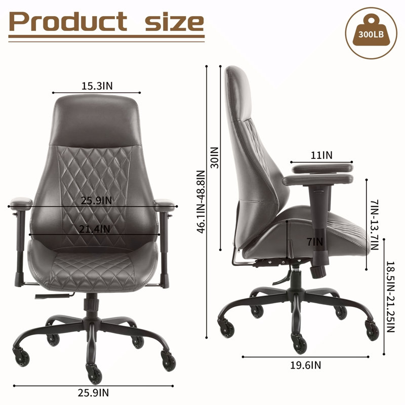 Fauteuil de bureau à domicile Fauteuil de bureau en caoutchouc à haut dossier avec roulettes Fauteuil d'ordinateur ergonomique avec support lombaire