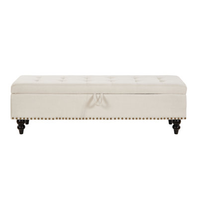 59 Inch Storage Ottoman Bench For End Of Bed, Beige Fabric | Gift Idea