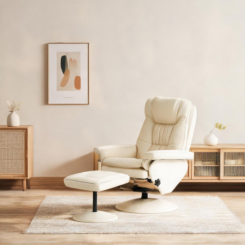 Fauteuil de bureau massant inclinable blanc classique avec repose-pieds et base pivotante à 360 degrés pour bureau à domicile