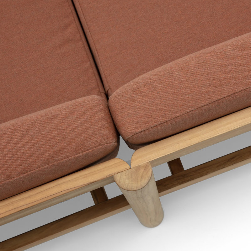 Haven 4-Piece Teak Outdoor Sectional with Sunbrella Cushions and Wooden Armrest, Sunbrella Rust
