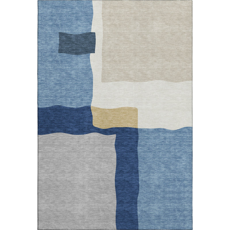 Premium Machine Washable Mayfield AMF2400 Geometric Rug, Blue, 5' x 7'6"
