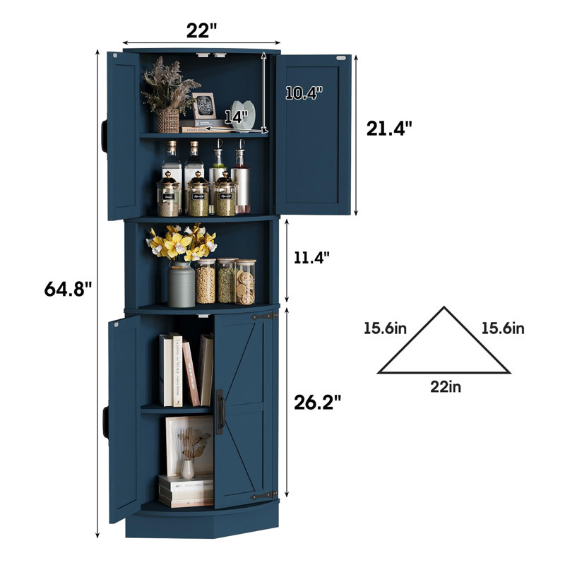 Grande armoire de coin 64,8 po Farmhouse, Bleu